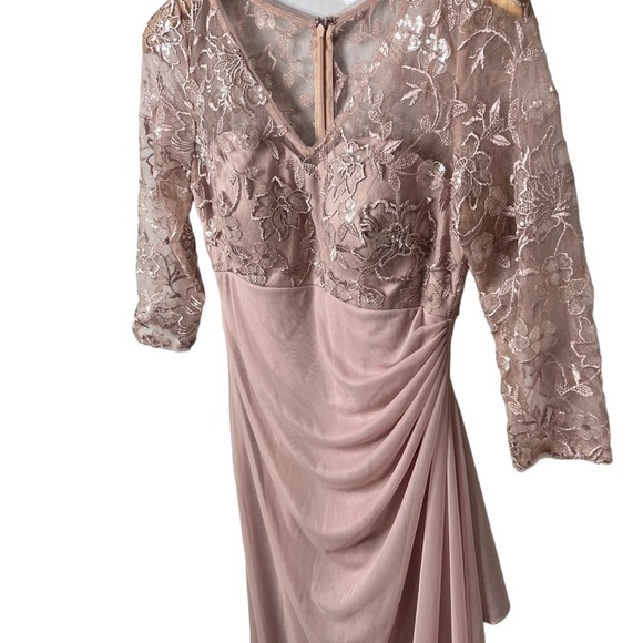 Alex Evenings Long V Neck Empire Waist Cascade Ruffle Faded Rose Size 4 - Picture 5 of 11